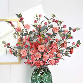 仿真花2叉山茶花婚礼布置地排花家具客厅装饰摆件假花厂家批发