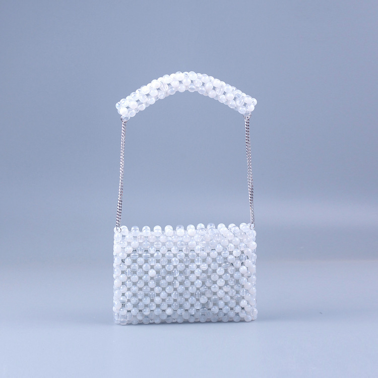 New high-quality acrylic white crack underarm handbag hand-woven transparent beaded chain handbag