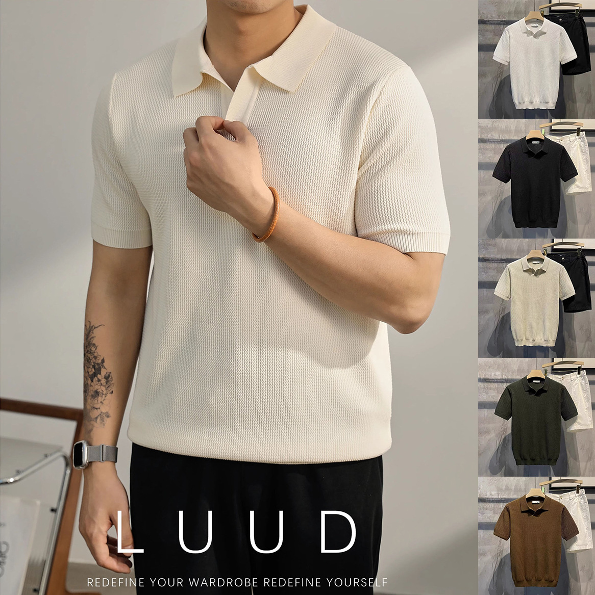 Polo camiseta de punto camiseta de manga corta camiseta hombre gaviota cuello V textural viejo dinero viento hielo seda fábrica transfronteriza al por mayor