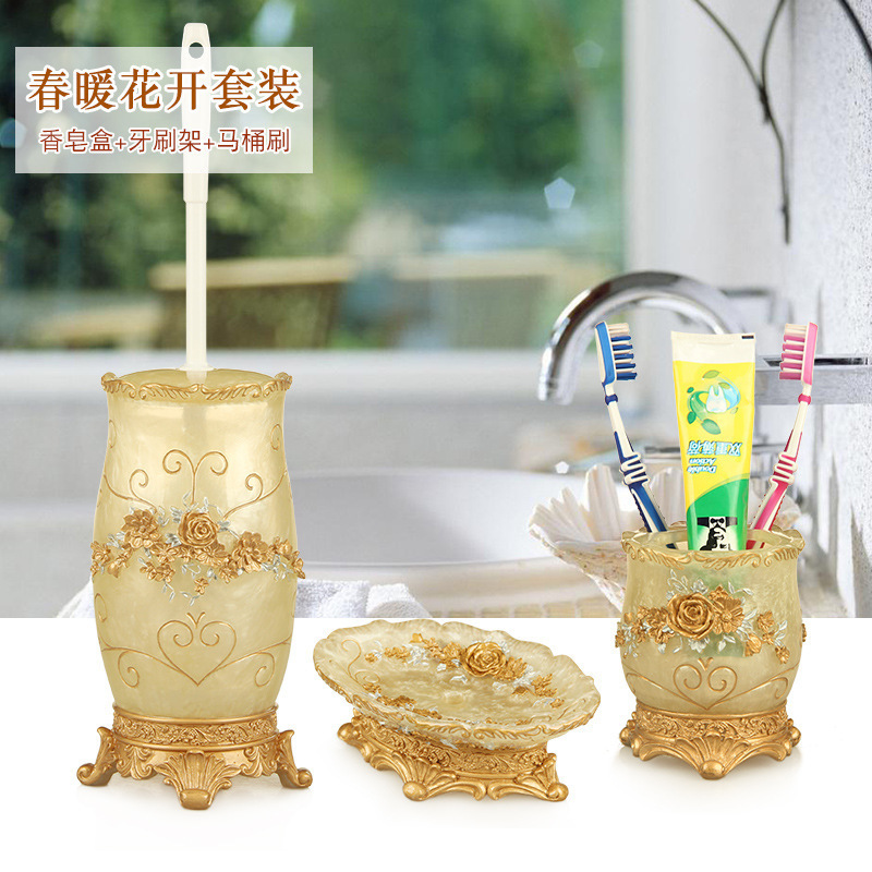 황금 변기 솔 비누 상자 칫솔 홀더
