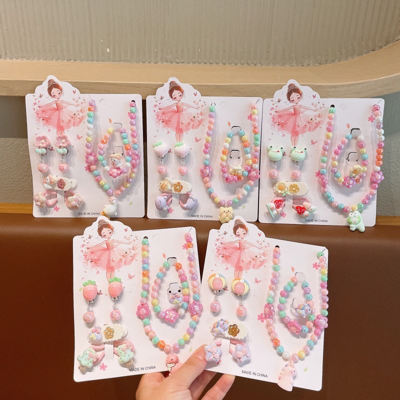Children's Jewelry Set: Hair Clips, Earrings, Necklace, Ring, Cute Little Girl's Birthday Gift Box, Mermaid Princess Hair Accessories