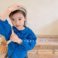 Spring 2024 New Children's Clothing Girls' Spring Clothing Korean Style Brocade Bubble Sleeve Shirt 122002