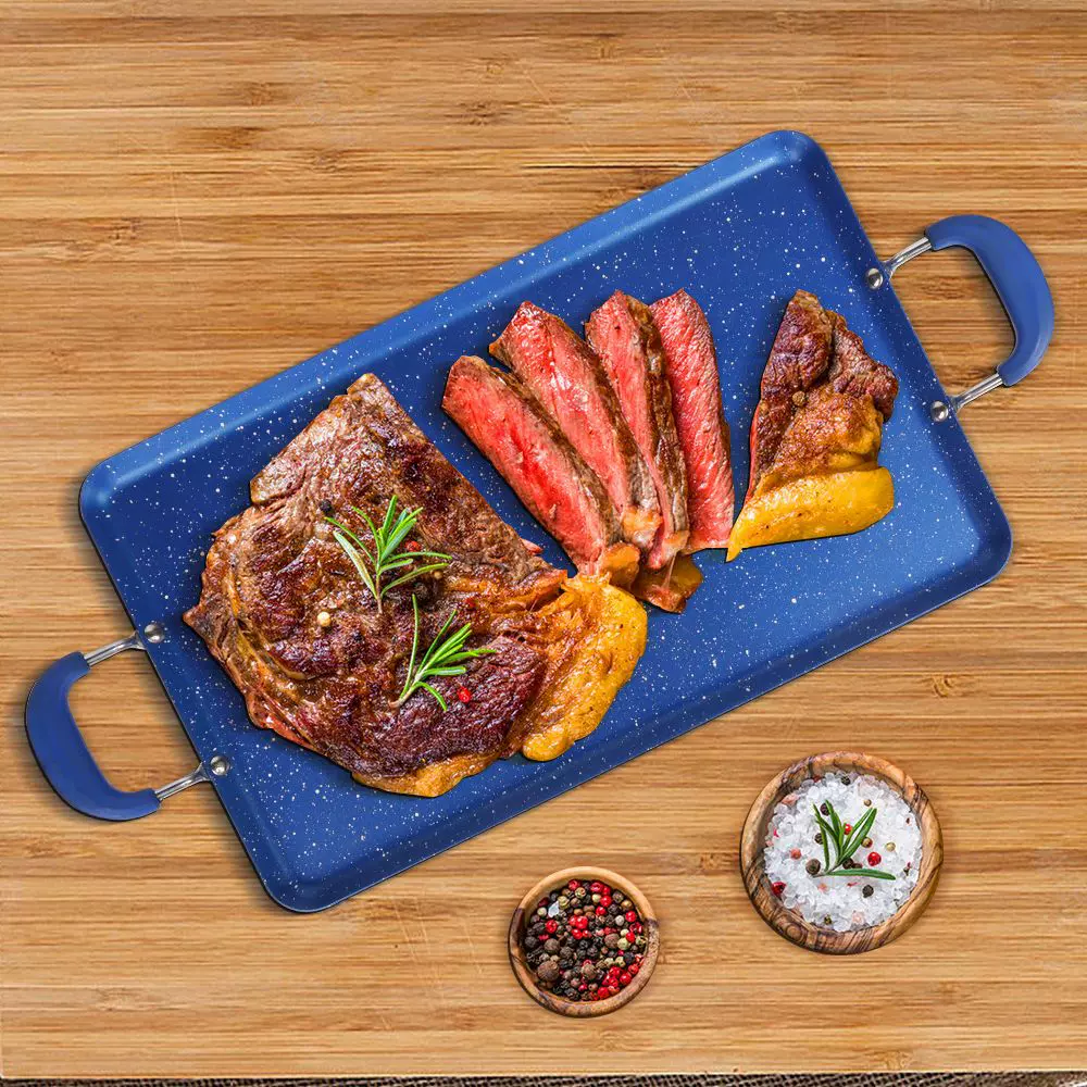 新款蓝色波点烤盘 加热烧烤盘 烤肉盘 户外野炊快速加热板 便携式