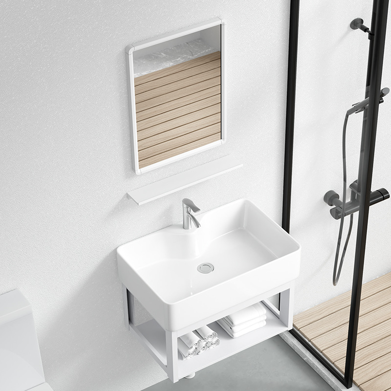 Pequeño apartamento montado en la pared lavabo del hogar lavabo gabinete combinación baño balcón borde estrecho mini lavabo colgante de cerámica