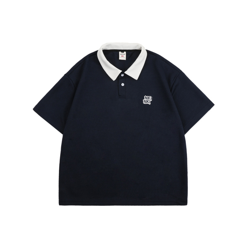 Falso dos piezas Polo camisa de manga corta de los hombres camiseta de verano de moda retro estilo americano de la Universidad suelta solapa camiseta media manga