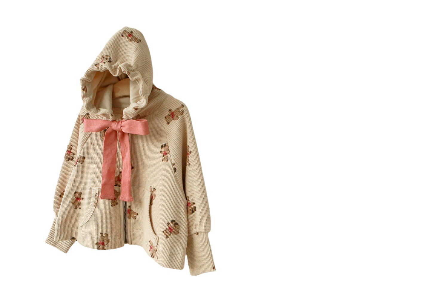 2022 estilo coreano niñas bebé waffle dibujos animados cremallera bolsillo con capucha chaqueta ins estilo lindo abrigo