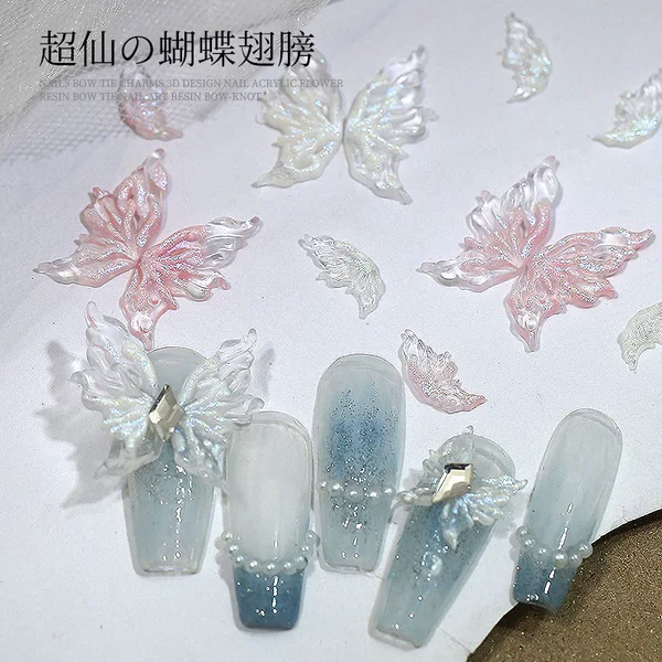 Butterfly Wings Nail Art Jewelry Ice Transparent Aurora Magic Color Half Wings Sweet Cute Resin Wear Armor Accessories Nail Drill