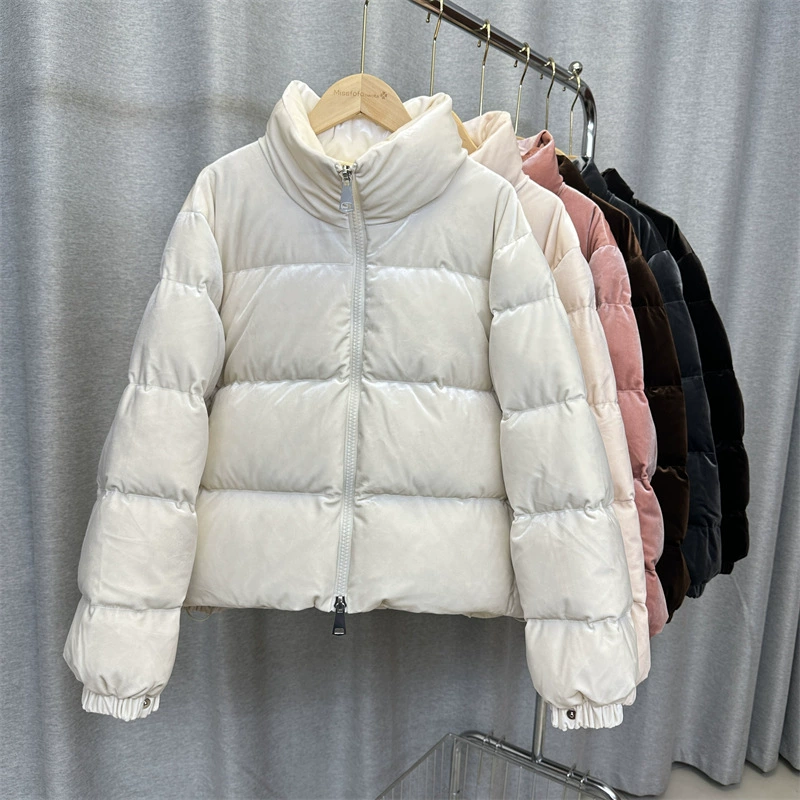 Элитная женская короткая пуховая куртка из вельвета, новинка зимы 2025 года, утепленная, с воротником-стойкой, для миниатюрных женщин, теплая.