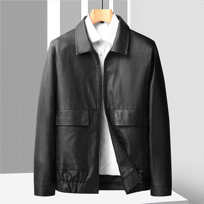 2022 spring and autumn new pattern Middle and old age man PU leather clothing business affairs leisure time men's wear leather jacket Lapel coat wholesale