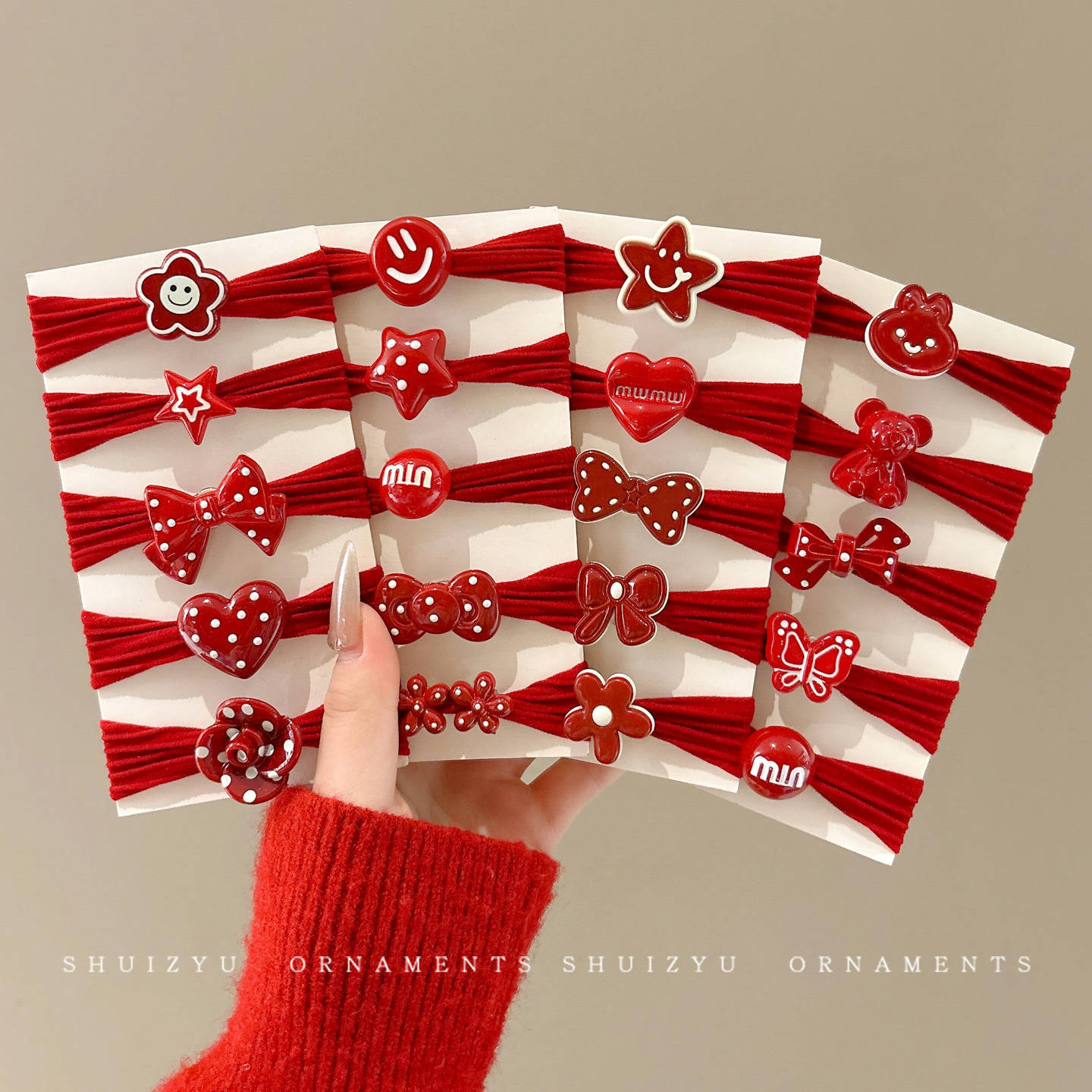 Niños de Año Nuevo cabello rojo niñas de alta elasticidad cabello correa anillo de cabello bola cabeza cabeza de caballo alta cabeza de cabello