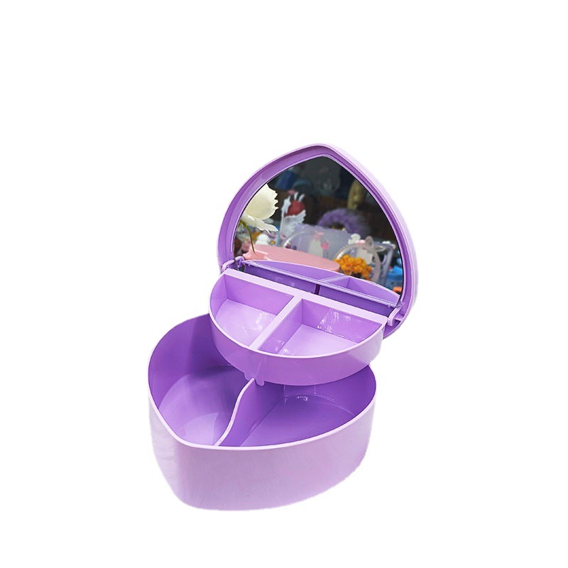 Nuevo Joyero Grande en Forma de Corazón de Doble Capa Color Caramelo con Espejo, Caja de Almacenamiento de Joyas para Niños