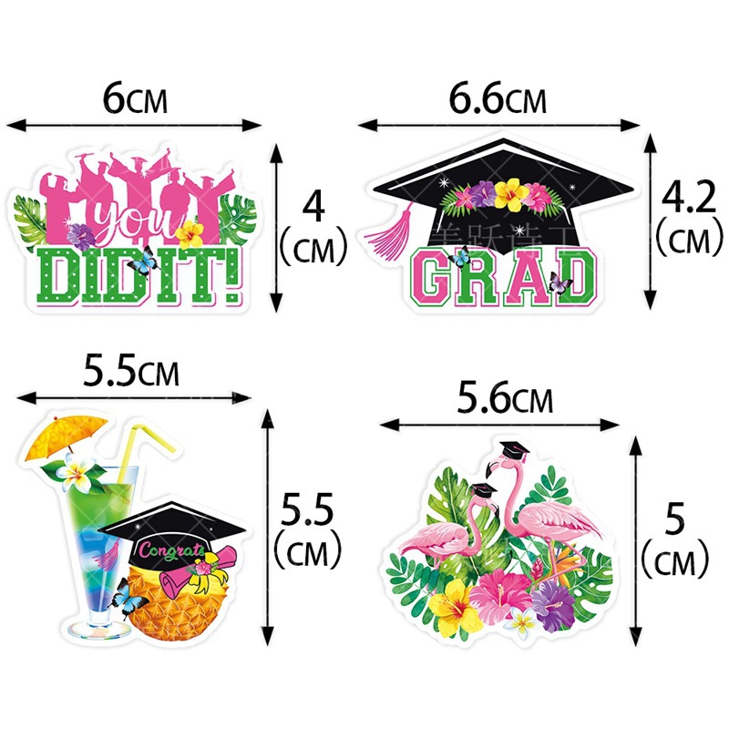 Fiesta de graduación hawaiana tarjeta de decoración de pastel de temporada de graduación mesa de postres horneado pastel de decoración inserto