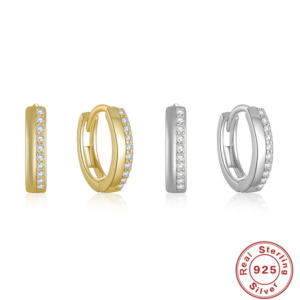 S925 Sterling Silver Rai Diamond Geometric Ear Ring Ear Buckle Light Luxury Korean Style Elegant Personalized Niche High-end Earrings for Women
