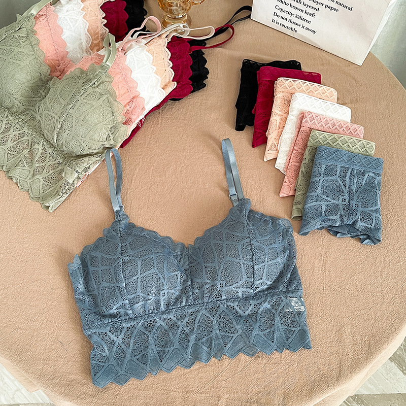 [Traje] belleza espalda ropa interior sexy encaje sujetador envuelto pecho cómodo algodón puesto ropa interior transpirable en stock venta al por mayor