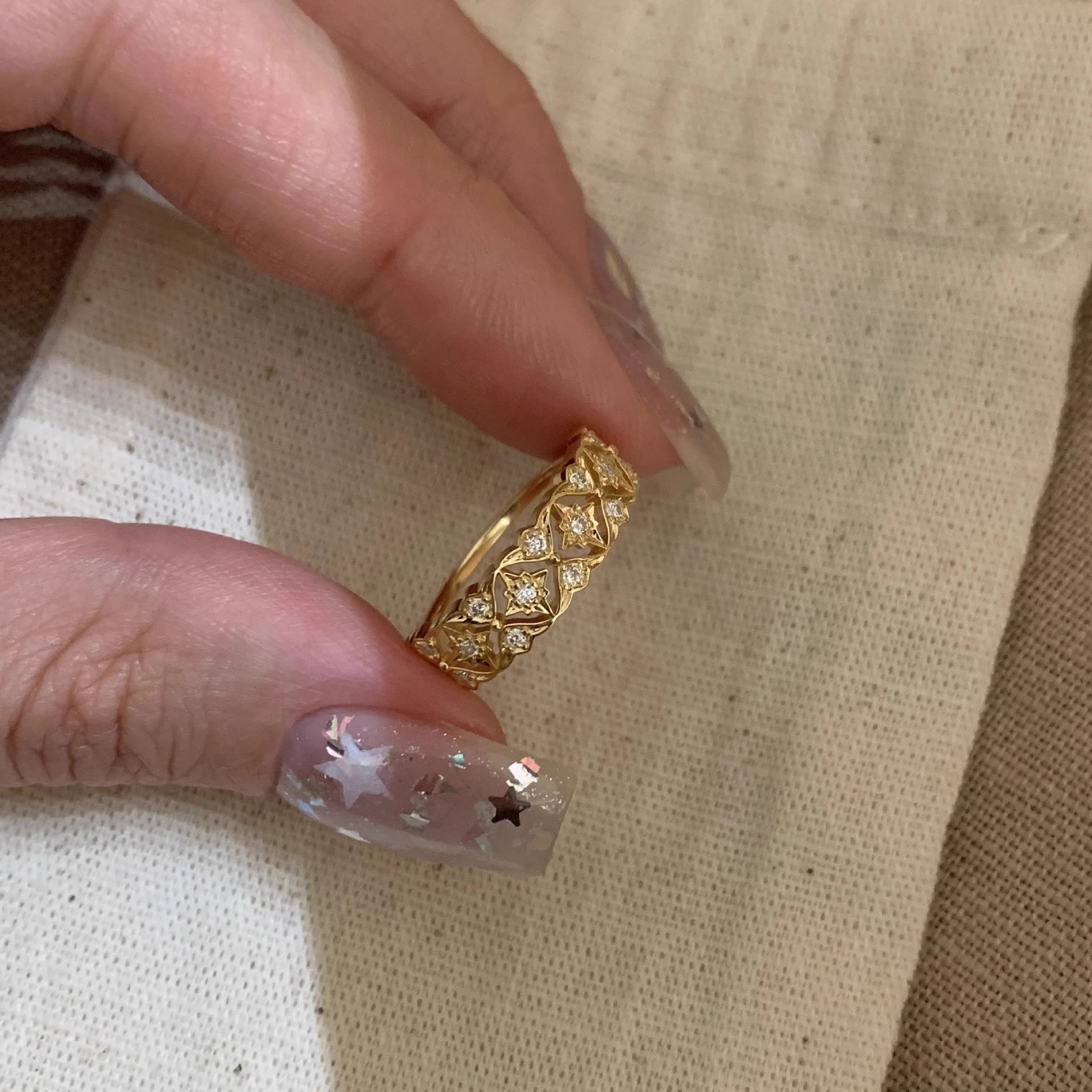 Vintage Star Crystal Adjustable Ring