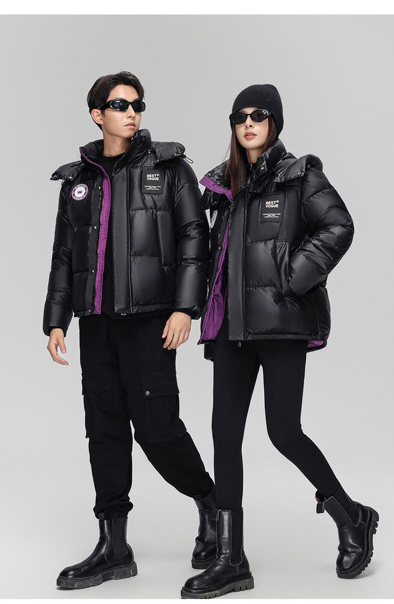 Women's Clothing loose hooded winter coats jacket men and women short winter couple thick contrast color cotton jacket_voghion.com