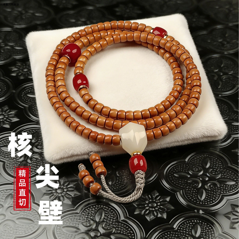 Premium Lao Olive Stone Beads with 108 Pieces of Directly Cut Barrel-Shaped Beads for DIY Crafts, Suitable for Buddhist Prayer Beads and Bracelets for Both Men and Women