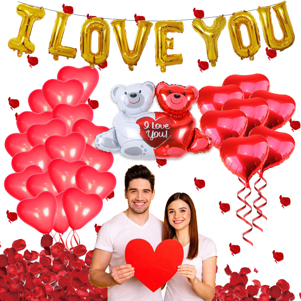Día de San Valentín globo confesión globo 12 pulgadas amor látex rojo y blanco corazón envuelto oso película de aluminio Día de San Valentín globo al por mayor