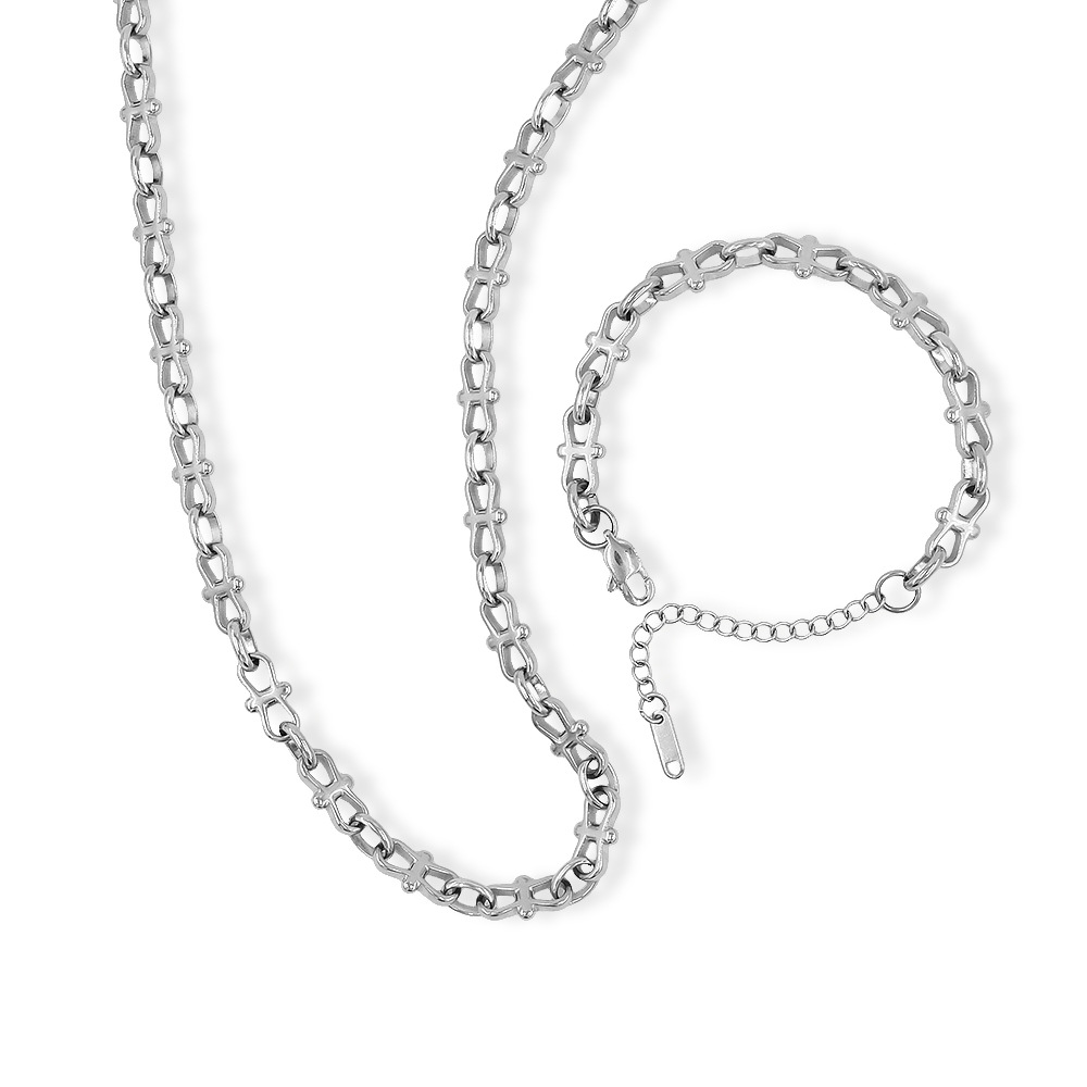 26g Weight PVD Coated Gold Plating Process 18K Gold, Real Gold Plated Plating Material Chain Bracelet, Necklace Classification Handmade Chain Chain Type Necklace + Jewelry Quantity Holiday, Daily Occasion 304 Stainless Steel Material Solid Color Pattern 2025 Spring and Summer Season Women's Gender Hip-Hop, Retro Style Waterproof Non Tarnish Craft PVD Coated 18K Gold Real Gold Plated Solid Color 304 Stainless Steel Hip-Hop Retro Waterproof Non Tarnish Chain Bracelet Necklace 34