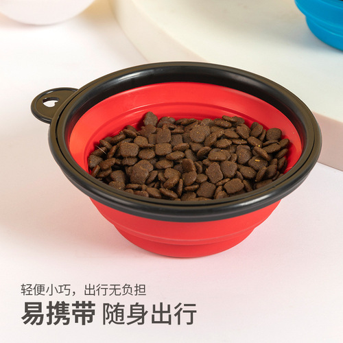 Wholesale small and medium-sized travel foldable imitation silicone bowls, portable pet bowls with metal buckles for outings