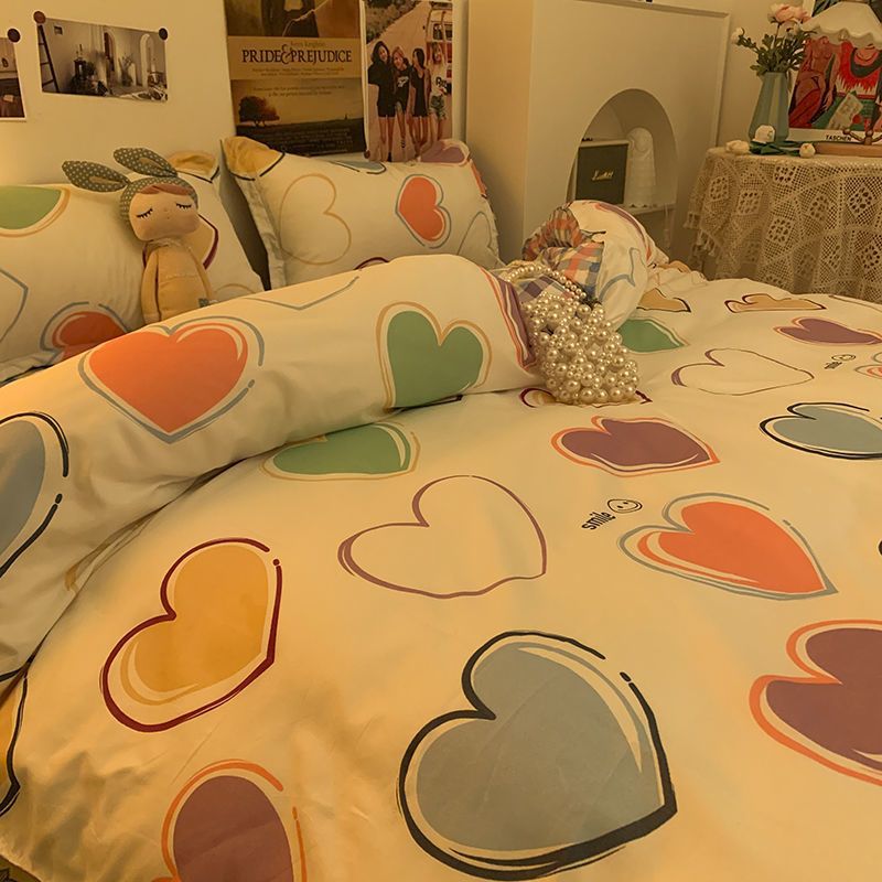 Korean Cute Cartoon Cute Men's and Women's Bedding Four-Piece Set Kidsren's Bed Bed Sheets Quilt Cover Single Double Three-Piece Set