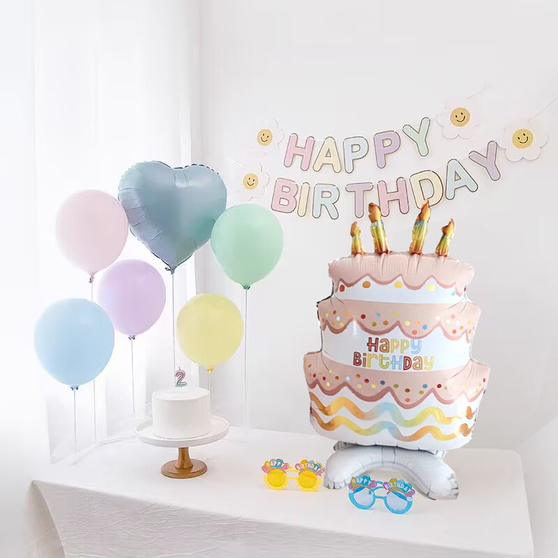 Happy Birthday Cake First Year Party Decoration Props Children's Birthday Balloon Set Arrangement