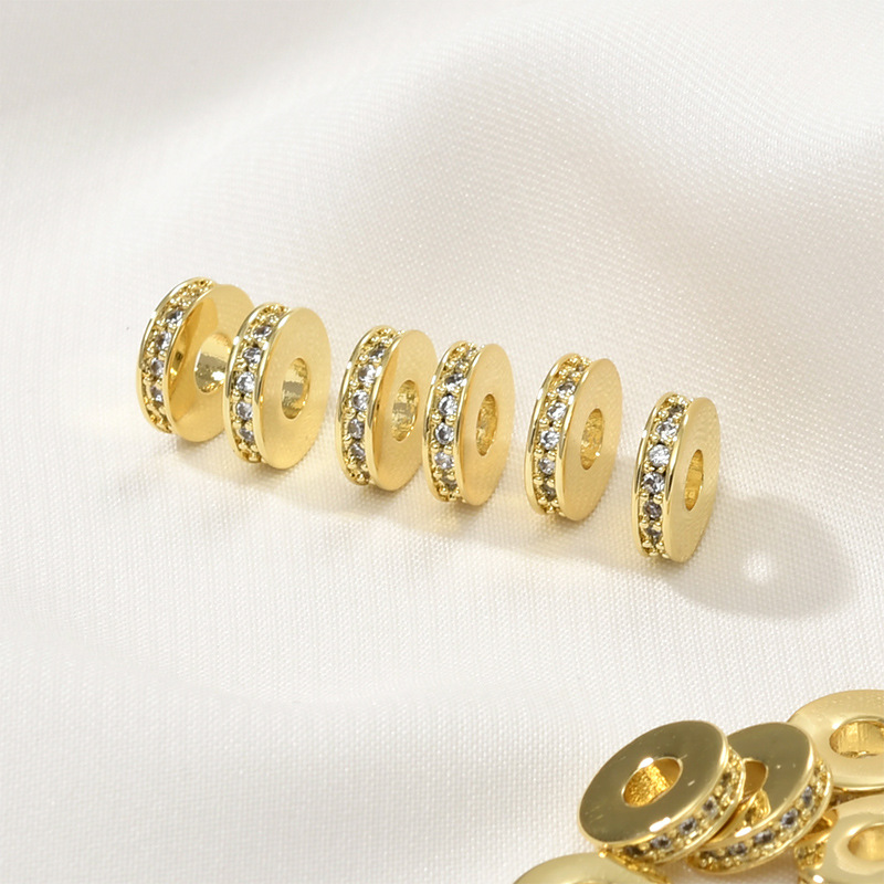 Copper Plated 18K True Gold Color Preservation Zircon Beads Large Hole Wheel Beads Beaded diy Bracelet Necklace Ear Jewelry Accessories