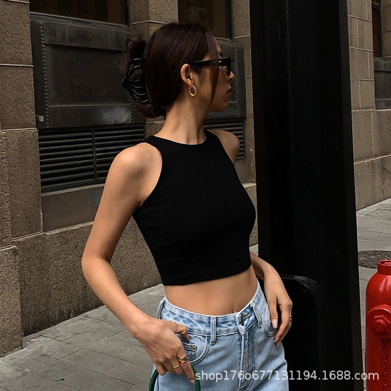 One-Piece Threaded Camisole Women's Summer Outer Wear Short Style Exposed Navel Elastic Inner Sleeveless Camisole