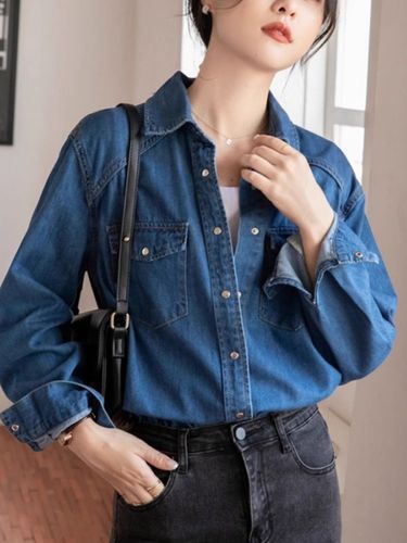 Retro Hong Kong Style Chic Blue Women's Autumn New Long-Sleeve Loose Matchable Denim Shirt Jacket
