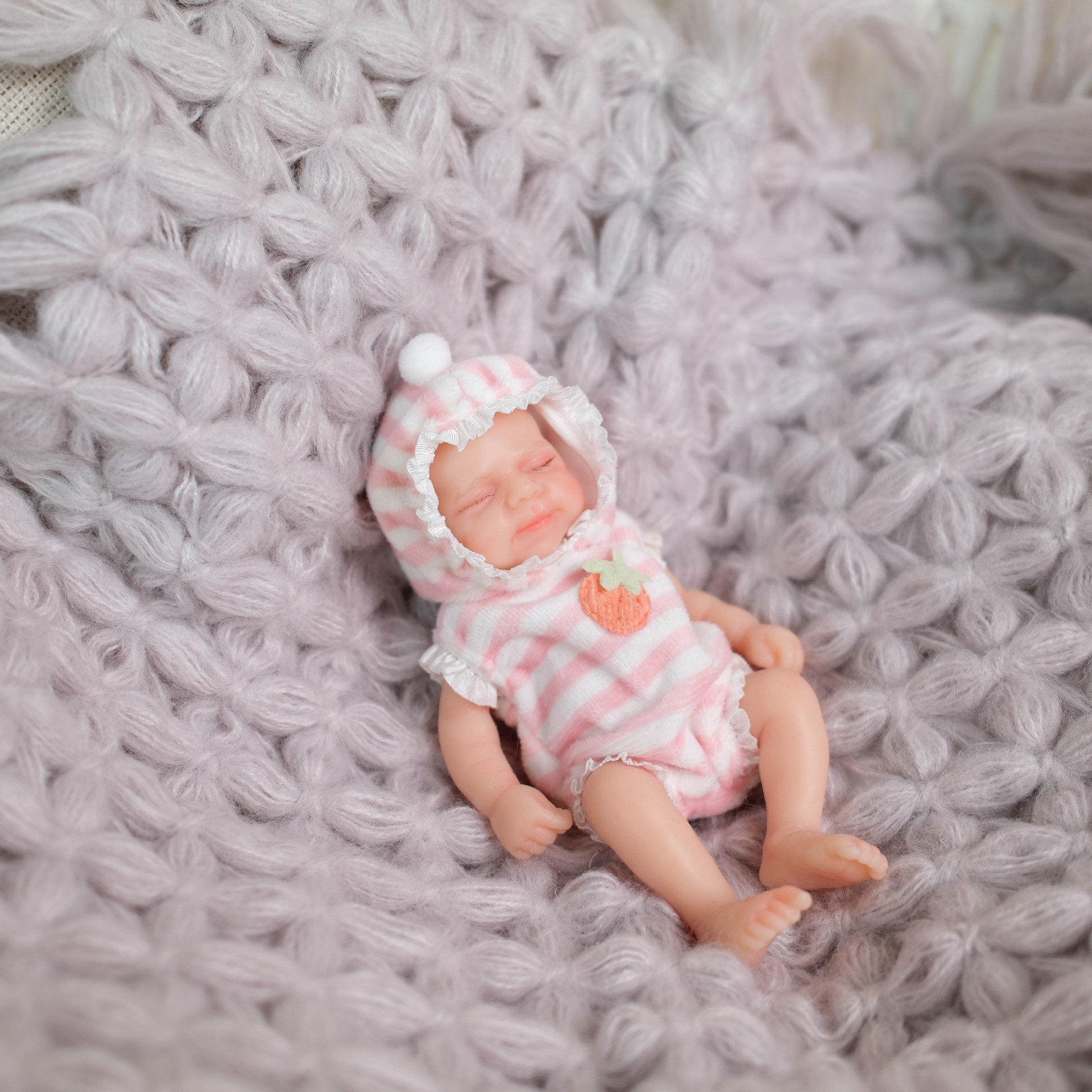15 cm rosado rayas capuchon pasacale Q bala simulación sólida muñeca renacida para niños silicona sólida