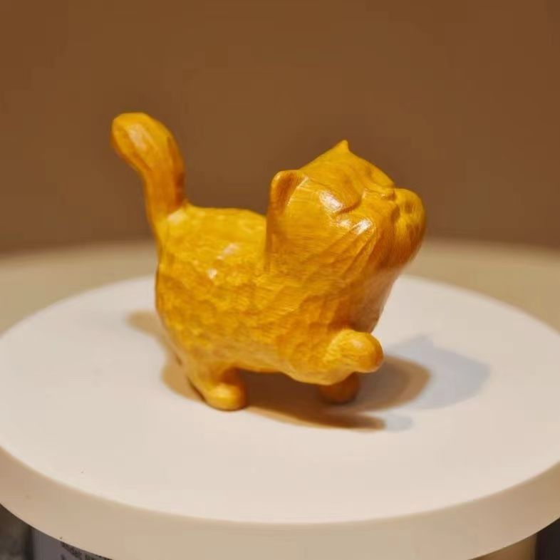 可爱小猫送女友童趣猫系列檀木简约实木雕刻手把生日礼物猫咪摆件|undefined