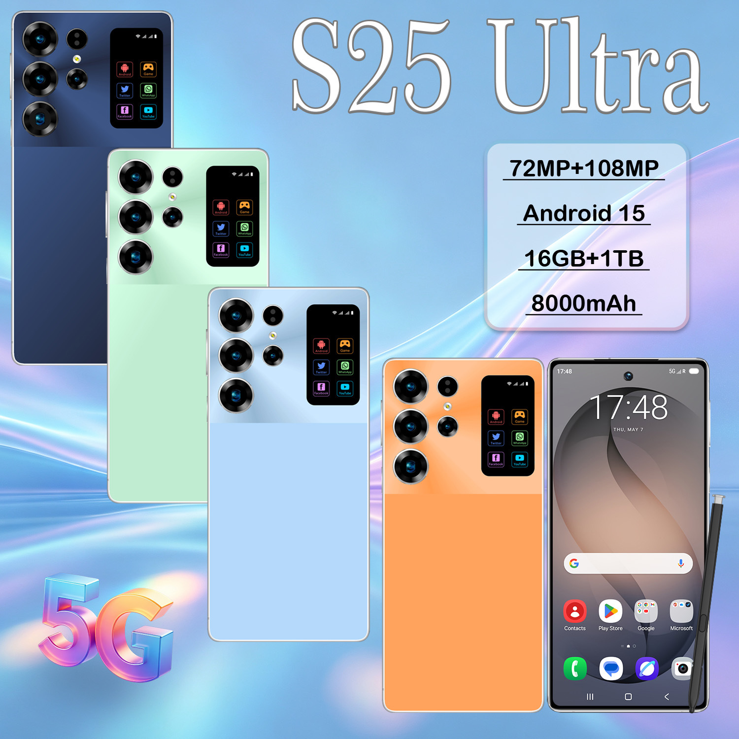 Teléfono Inteligente 4G S25 Ultra 4GB+64GB, Procesador Octa Core, Batería de 4000 mAh