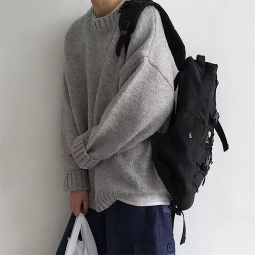 Men's Winter Round Neck Sweater, Loose Fit, Japanese Style, Couple's Student Knit Top, Trendy Base Knitwear