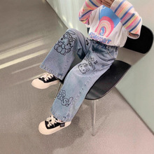 韩版女童服装，可爱时尚风格，宽松阔腿牛仔裤，适合夏季穿着