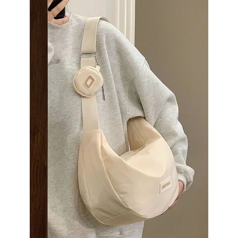 Ins-style large-capacity canvas bag, women's summer-style casual nylon waterproof single-shoulder bag, college student class crossbody bag full figure
