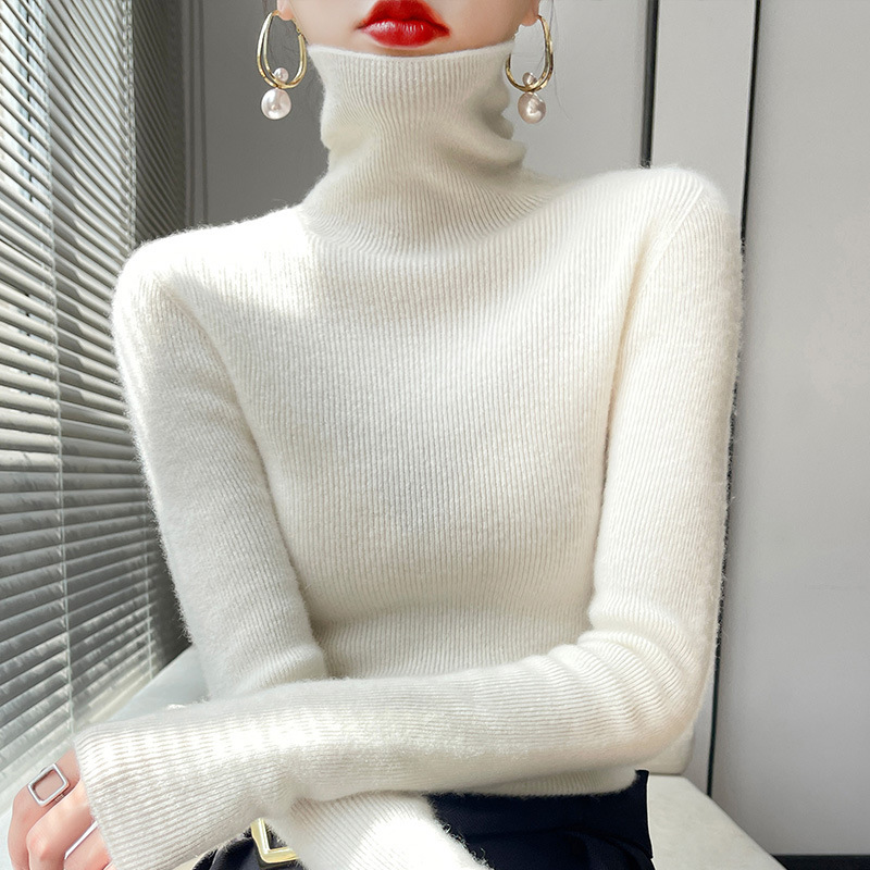 High-Neck 2025 Autumn and Winter Korean Style Women's Stacked Collar Long-Sleeve Knit Sweater Pullover Slim-Fit Base Shirt