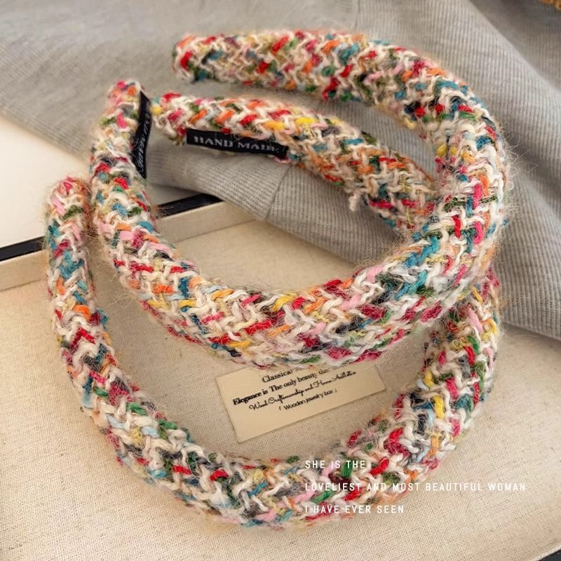 Sensibilidad de alto nivel para la niña arco iris tarjeta de cabello dulce color tejido banda ancha banda de cabello craneal alta banda de cabello prensada joyas de cabello