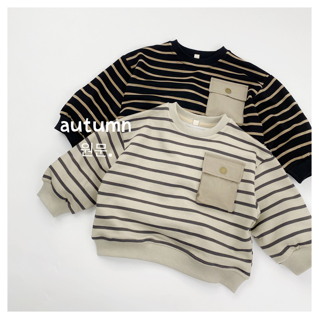 Japanese-Style Lazy Children's Striped Sweatshirt Autumn New Korean Version Loose Top with Dropped Shoulders and Round Neck Pullover for Boys and Girls
