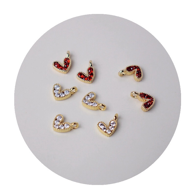 14K Pack Gold Plated Color Love Small Zircon Pendant diy Handmade Bracelet Earrings Hanging Tassel Pendant Material