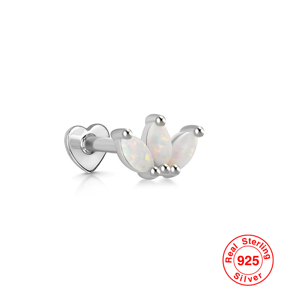 S925 plata esterlina ópalo diamante incrustado en forma de corazón hilo piercing oído hueso Stud Europea y Americana Venta caliente de alta calidad pendientes