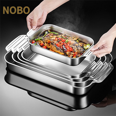 Stainless steel grilled fish tray with lid