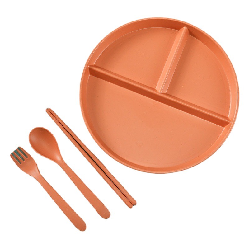 Plato redondo de tres compartimentos para reducir la ingesta de grasas, plato doméstico dividido anticaída de paja de trigo, juego de platos para desayuno Amazon