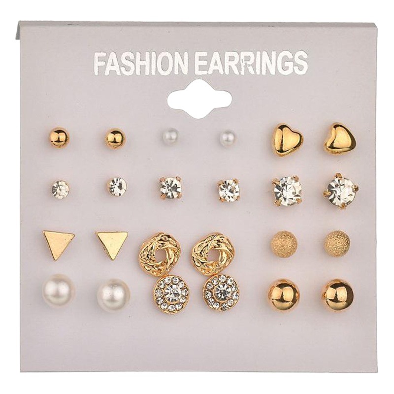 K41 estilo coreano 12 pares tarjeta cuadrado Zircon pendientes melocotón corazón pendientes de diamantes pendientes de traje