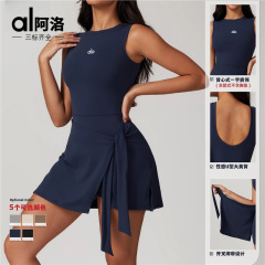 ALO欧美假两件防走光运动休闲连衣裙显瘦绑带设计百搭yoga网球裙