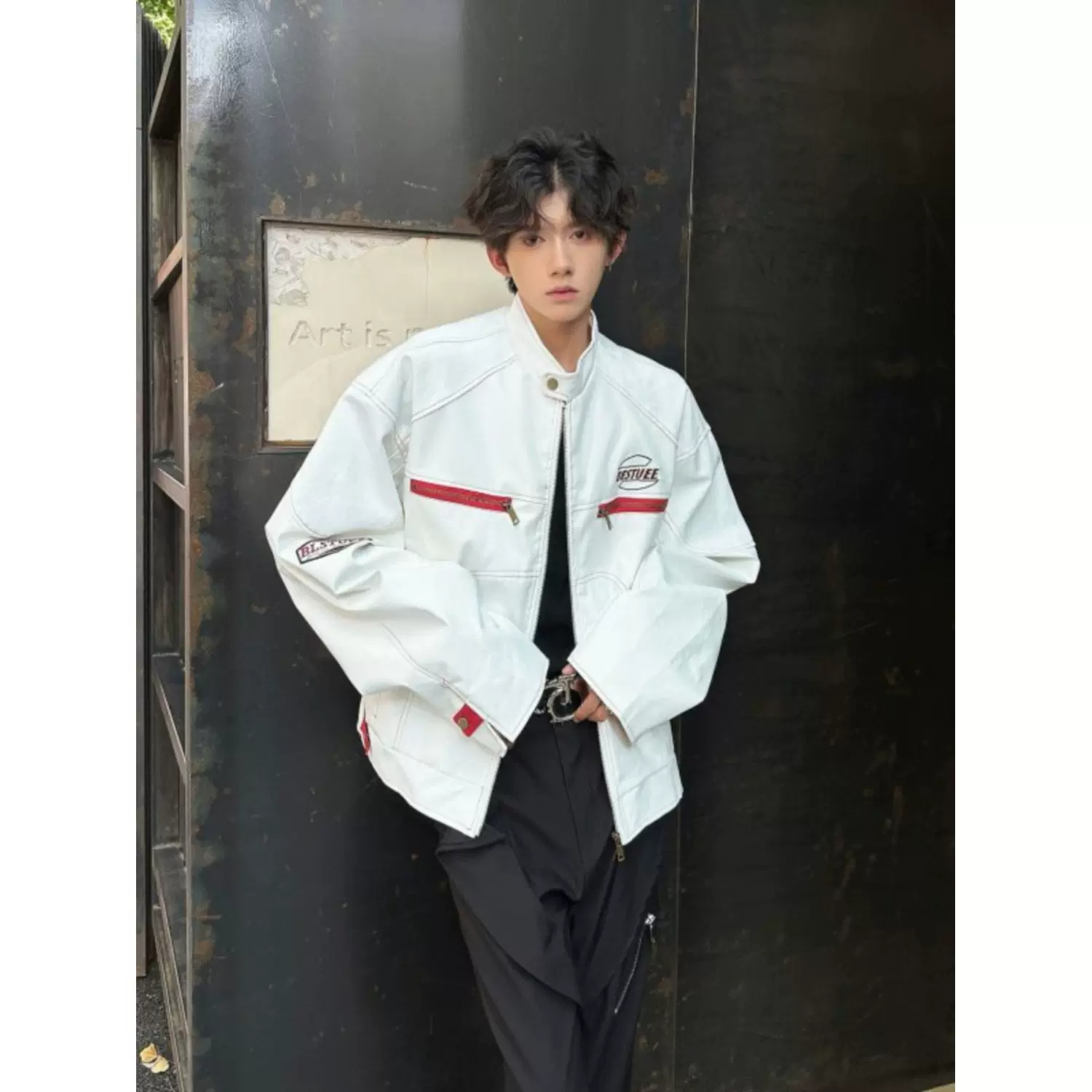 跨境短款pu皮衣外套男秋冬季2025新款高级感痞帅美式复古机车服