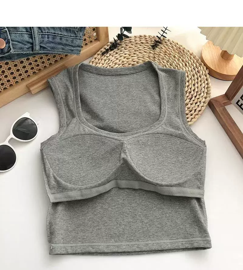 Топ женский Tank Top, корейский стиль, без рукавов с чашками, квадратный вырез, несколько цветов