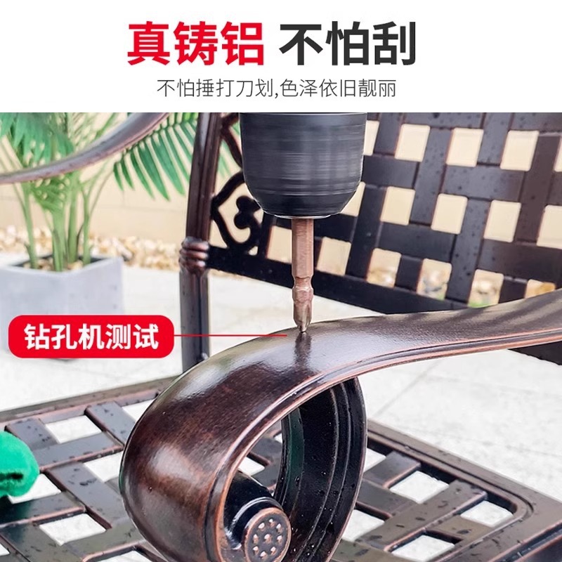 Mesas y sillas de aluminio fundido al aire libre Mesas y sillas de comedor de patio Mesas y sillas de jardín al aire libre Cartera de barbacoa de aleación de aluminio Hoja de ingeniería del hotel