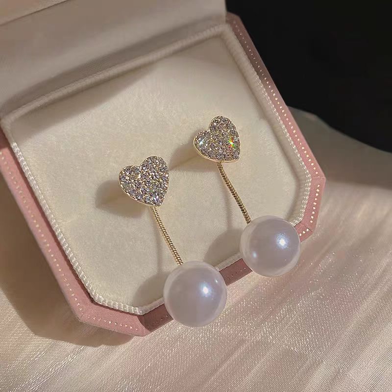 Xiaoxiangfeng Pendientes de perlas de dos prendas Pendientes de alta calidad de temperamento de moda Pendientes de amor Pendientes de borla Accesorios