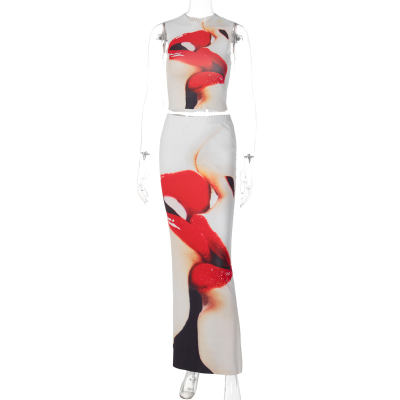 Fashion Human Spandex Polyester Printing Skirt Sets 2 Piece Set