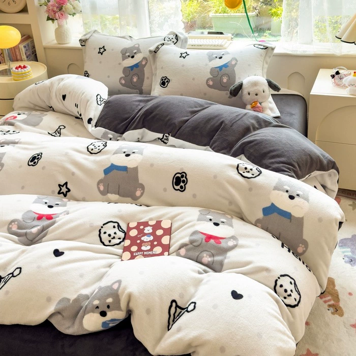 Demi-season velvet warm jeans, children's set, fleece fitted sheet, keep warm fleece duvet cover, 4 piece set, 3 piece set
